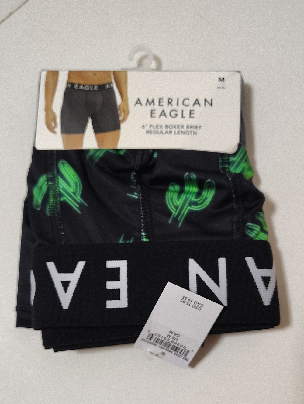 American Eagle Outfitters Men’s Black Boxer Briefs with Green Cactus Print - M